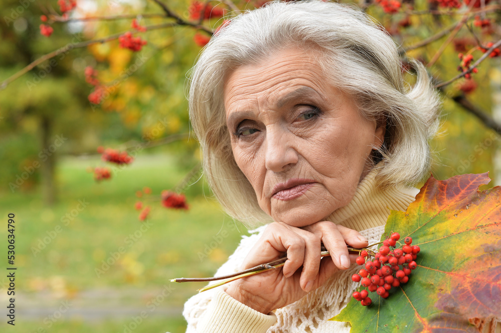 Canvas Prints senior sad woman in the park in autumn