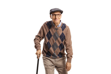 Senior man walking with a cane