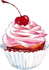 Cupcake. Dessert. Watercolor illustration. Hand-painted	