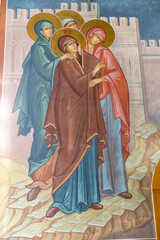 Virgin Mary, Mary Cleopova, Mary Magdalene. Fresco