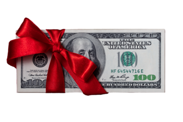 100 dollar banknotes with bow on transparent background