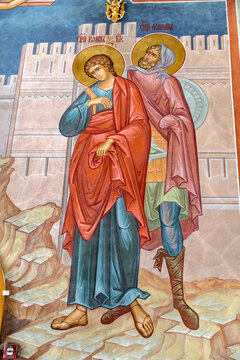 The Apostle John And The Warrior Longinus. Fresco