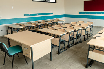 Classroom in background without ,No student or teacher . modern classroom environment