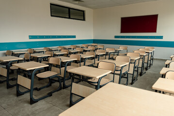 Classroom in background without ,No student or teacher . modern classroom environment