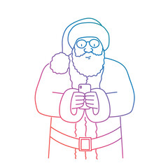 Santa Claus is using the phone. Rainbow gradient.