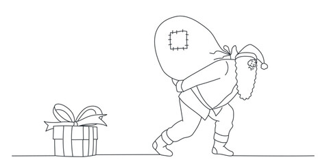 Santa Claus carries a bag.