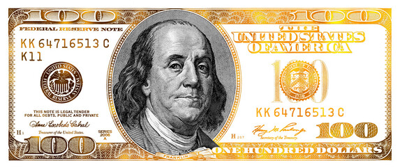 transparent golden textured 100 US dollar banknote
