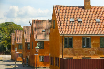 Copenhagen, Denmark - July 10, 2018: Buildings along the waterfront of Copenhagen
