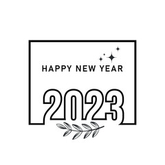 Happy new year 2023 text typography design and Christmas elegant decoration 2023