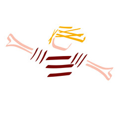 boy plays as if he is flying like an airplane, abstract color symbol on white background