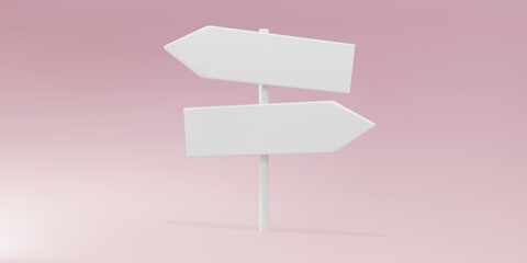 3d realistic white directions sign on pink background. Vector illustration.