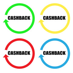 Cashback badge. Money refund. Financial services. Vector illustration on white background Cash back service, financial payment label
 