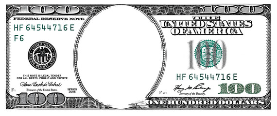 100 dollar border with empty transparent  middle area