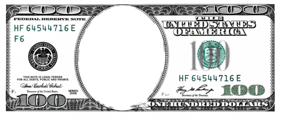 100 dollar border with empty transparent  middle area