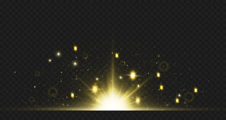 Light effects, glare, glitter, explosion, golden light, Vector illustration. shining golden stars.