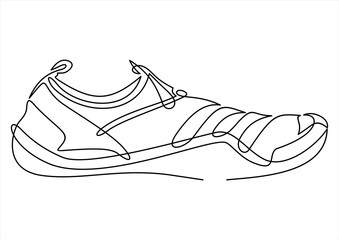 illustration of sneakers. Sports shoes in a line style. Continuous one line