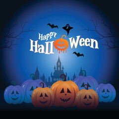 Happy Halloween banner with multiple pumpkins concept 