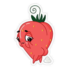 Confused strawberry emoji. Cute vector illustration.