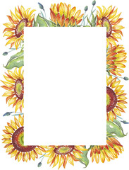 Frame. Watercolor sunflowers	