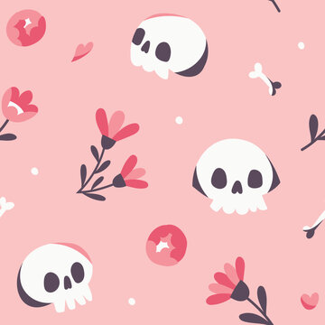 Seamless halloween pattern with vector skull elements. Cute background design.