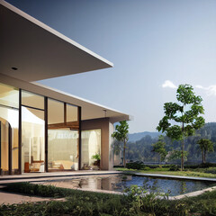 Luxury modern villa, cozy house, real estate