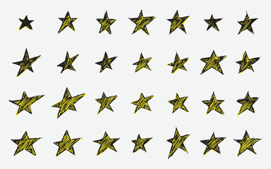 Set of Colored Vector illustration of hand drawn doodle stars symbol pattern by using ballpoint to draw with shade and color