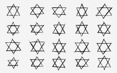 Set of Colored Vector illustration of handdrawn doodle David Stars Symbol pattern by using ballpoint to draw, scribble art