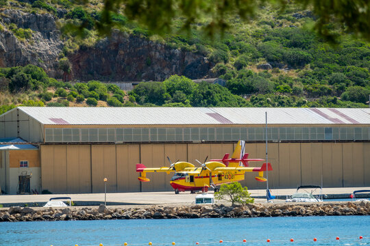 Pollen&ccedil;a, Spain; August-25, 2022: Hydroplane of the 43rd Group of the Spanish Air Forces at the Pollen&ccedil;a Military Aerodrome; is an amphibious aircraft dedicated mainly to fighting forest fires