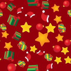 seamless pattern with christmas balls, stars and gifts