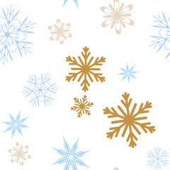set of snowflakes on white seamless pattern