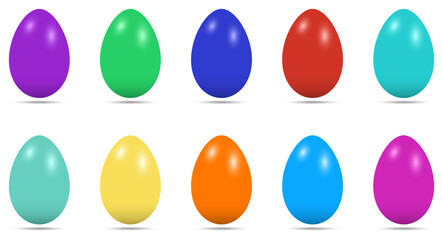 Osterei Vektor Kollektion. Bunte Eier auf einem weißen isolierten Hintergrund.
Zehn Ostereier mit Schlagschatten. Schlagschatten entfernbar für eigene Design Anforderungen.
Osterei Vektor Kollektion. 
