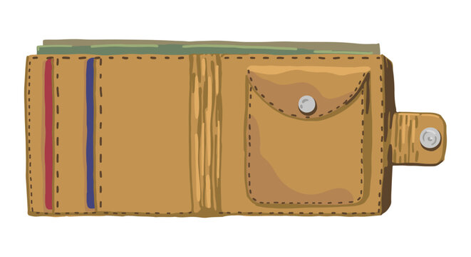 recommend clip art: Wallet doodle. Vector illustration of purse, pocket holder for money, plastic cards, coins. Cartoon clipart isolated on white background.