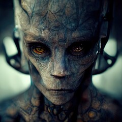 Obraz premium Alien Portrait 3D illustration with dramatic lighting in a front position reflecting the cultural heritage of another world