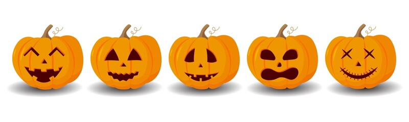 Set pumpkin on a white background. Orange pumpkin with a smile for your Halloween design. Vector illustration.
