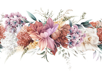 Seamless  Floral border, Greeting card with flowers, can be used as invitation card for wedding, birthday and other holiday and  summer background.