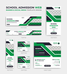 School education admission cover layout social media and web banner bundle set standard size Vertical, horizontal and square template.