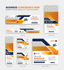 Business Conference live webinar banner invitation and social media post  Cover ads banner template background design bundle