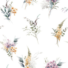 Seamless floral pattern with flowers on summer background, watercolor illustration. Template design for textiles, interior, clothes, wallpaper - 530648981