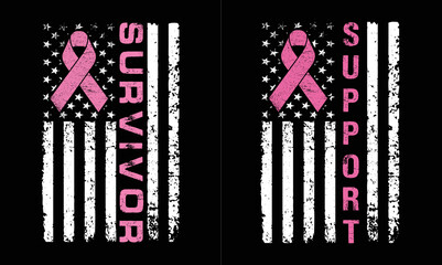 USA Flag Breast Cancer Survivor Illustration. Breast Cancer Support With American Flag Design Template
