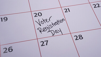 Calendar reminder for National Voter Registration Day on September 20, 2022 in the US.