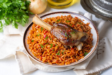 Local Turkish food; Lamb on barley noodle. Turkish name; Ankara Tava