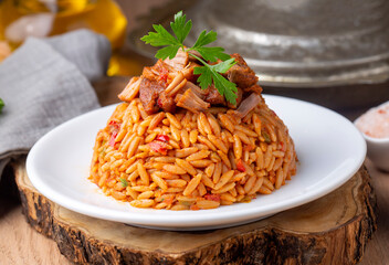 Local Turkish food; Lamb on barley noodle. Turkish name; Ankara Tava