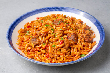 Local Turkish food; Lamb on barley noodle. Turkish name; Ankara Tava