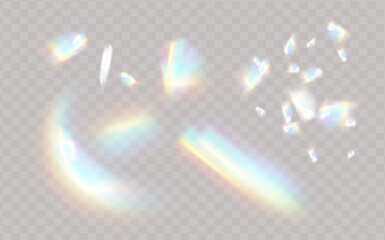 Rainbow highlights on a black background.Glare or reflection from water and glass.Glittering particles for social media backgrounds, product presentations, photo shots. - obrazy, fototapety, plakaty