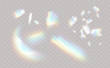 Fotobehang Rainbow highlights on a black background.Glare or reflection from water and glass.Glittering particles for social media backgrounds, product presentations, photo shots. © gala