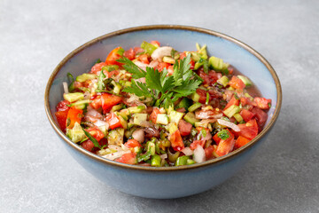Turkish Shepards Salad with cucumber, tomato, red onion, pepper, parsley (Turkish name; kasik salata)
