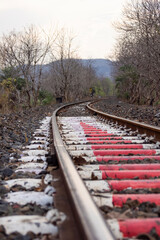 A scenic view of hill station and railway track at mountain village Kalakund near Mhow, Indore, Madhya Pradesh on a sunny summer day. Indian village.