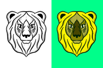 Lion head Illustration hand drawn cartoon vintage style vector