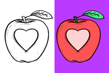 Apple with love Illustration hand drawn cartoon vintage style vector