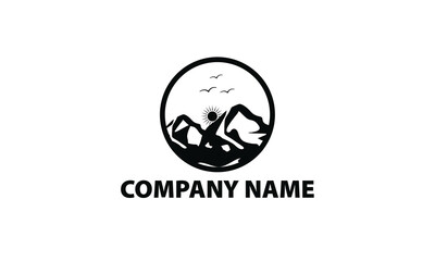 Mountain logo, adventure hill bird logo design, sunrise, modern unique iconic Vector, vintage logo